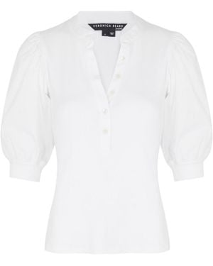 Veronica Beard Coralee Ribbed Stretch-Cotton Top - White