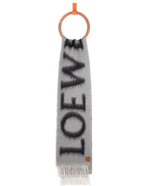 Loewe Logo Intarsia Fringed Scarf - White