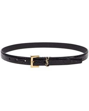 Saint Laurent Patent Leather Crocodile Pattern Belt - White