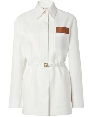 Fendi Belted Patch-Pocket Jacket - White