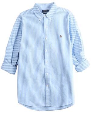 Polo Ralph Lauren Vertical-Stripe Embroidered-Logo Shirt - Blue