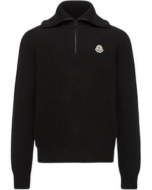 Moncler Logo Rib Wool Turtleneck - Black