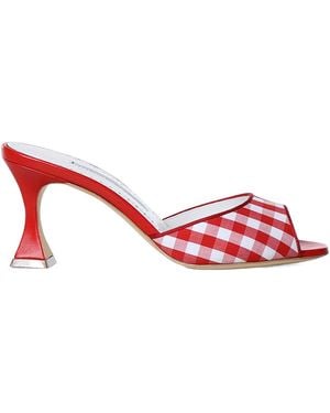 Manolo Blahnik Gingham Mule Heeled Sandals - Red