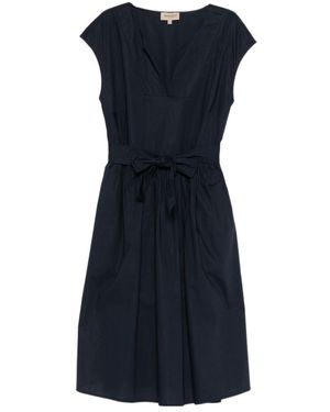 Woolrich Short Dress V Neckline Waist Tie Pockets - Blue