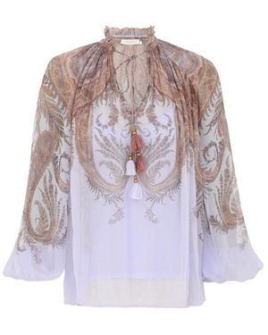 Zimmermann Paisley-Print Ruffled Blouse - White