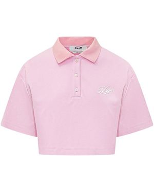 MSGM Short-Sleeved Cropped Top - Pink