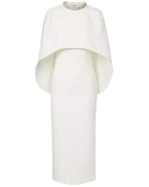 Roland Mouret Caped Crystal-Embellished Crêpe Midi Dress - White