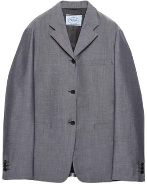 Prada Single-Breasted Kid Mohair Jacket - Blue