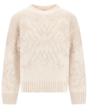 Herno Jacquard Virgin Wool And Cashmere Round-Neck Sweater - White