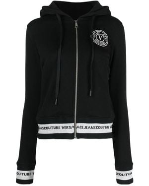 Versace Jeans Couture Logo-Embroidered Zip-Up Hoodie - Black