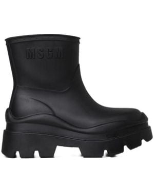 MSGM Logo-Embossed Round-Toe Ankle Boots - Black