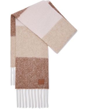 Loewe Logo Patch Striped Fringed Scarf - White