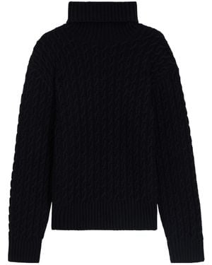 BOSS Wave Cable-Knit Turtleneck Sweater - Blue