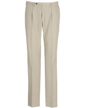 Incotex Pleated Cotton Pants - Natural