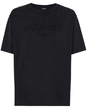 Balmain Logo Embroidered Crewneck T-Shirt - Black