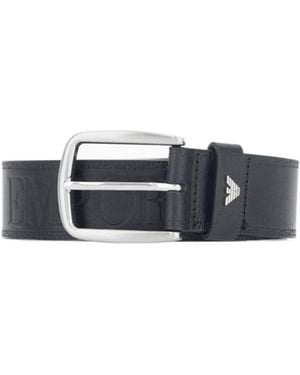 Emporio Armani Leather Tongue Belt With An Embossed Logo And Metal Buckle - White
