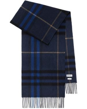 Burberry Checked Fringed-Edge Scarf - Blue
