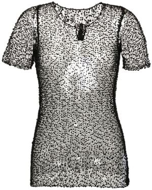 Maison Margiela Dot-Embroidered Semi-Sheer Top - Black