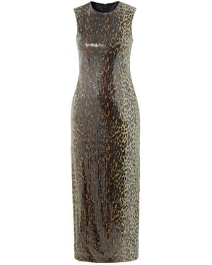 Alex Perry Leopard-Print Sequined Stretch-Mesh Midi Dress - Natural