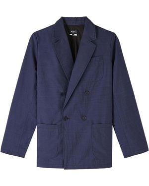 A.P.C. Double-Breasted Crinkled Jacket - Blue