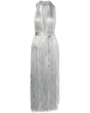 Area Fringed Metallic-Effect Jersey Gown - White