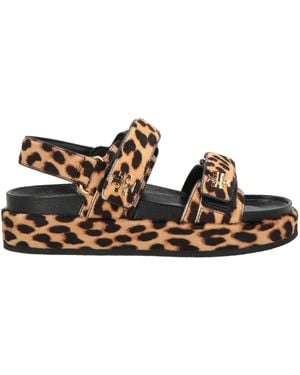 Tory Burch Leopard Print Platform Sandals - Brown