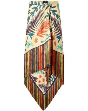 Etro Asymmetric Fringed Printed Silk-Twill Mini Skirt - Multicolor