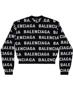 Balenciaga Logo Intarsia Knit Crewneck Jumper - Black