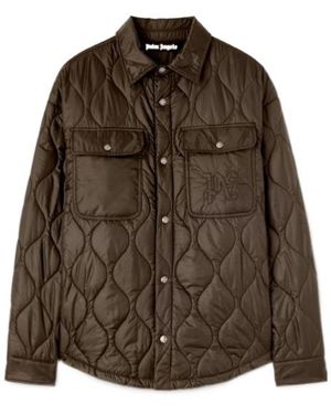 Palm Angels Logo Embroidered Drop Shoulder Jacket - Brown