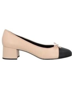 Tory Burch Two-Tone Leather Block Heel Shoes - Natural