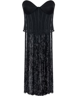 Elisabetta Franchi Tulle Fringe Bustier Top - Black