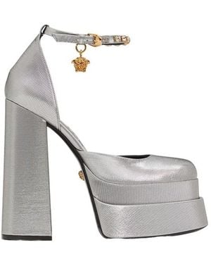 Versace Block Heel Mules With Ankle Strap - Grey