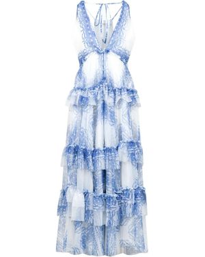Philosophy Di Lorenzo Serafini Lotus Leaf-Edged Printed Dress - Blue