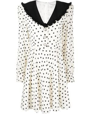 Alessandra Rich Polka Dot-Print Flared Dress - White