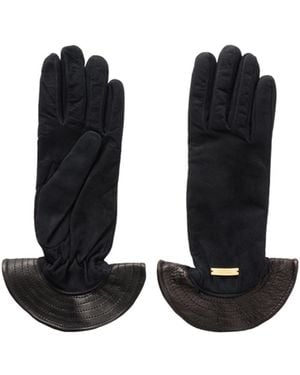 Giuliva Heritage Leather-Trimmed Suede Gloves - Black
