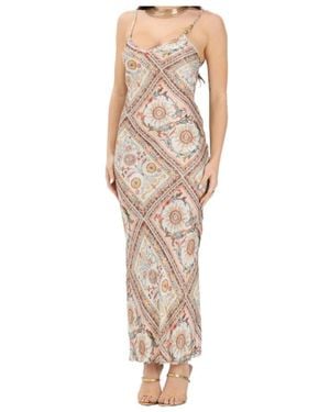 Just Cavalli Midi Dress With Ornamental Print - Natural