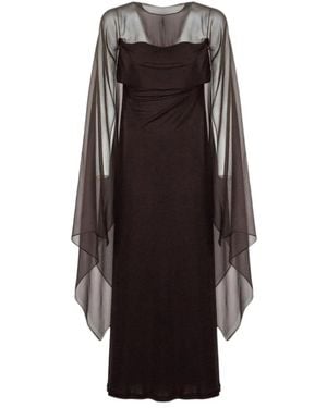Alberta Ferretti Sheer Chiffon-Sleeve Dress - Brown