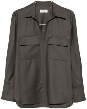 Agnona Chest-Pocket Long-Sleeve Blouse - Black