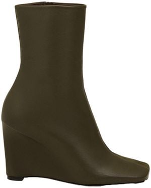 Ami Paris Square Toe Wedge Ankle Boots - Green