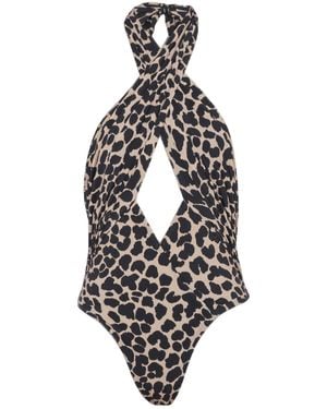 Balmain One-Piece Leopard Pattern Swimsuit - Metallic