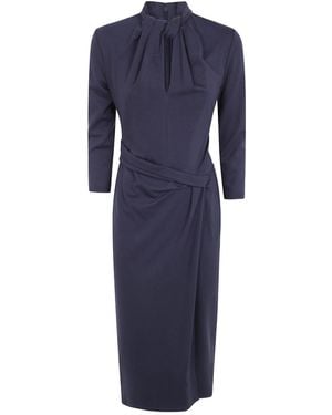 Giorgio Armani Midi Turtle Neck Dress - Blue