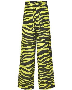 The Attico Il Primo Bagno Animal-Print Cotton Trousers - Green