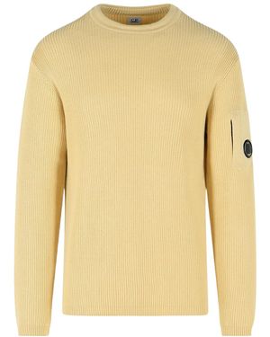 C.P. Company Logo Plaque Crewneck Jumper - Yellow