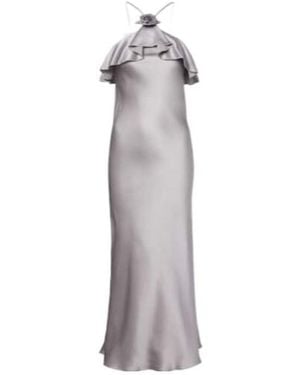 Rodarte Floral-Appliqué Silk Charmeuse Slip Dress - Grey