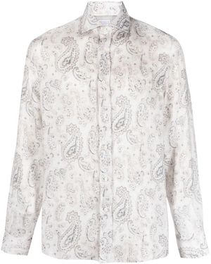 Brunello Cucinelli Paisley-Printed Long Sleeevd Shirt - White