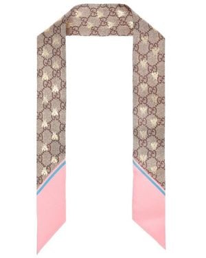 Gucci Gg Bees Silk Neck Bow - Pink
