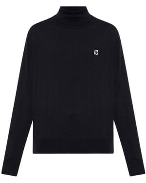 Balmain Logo Turtleneck Knitted Sweater - Blue