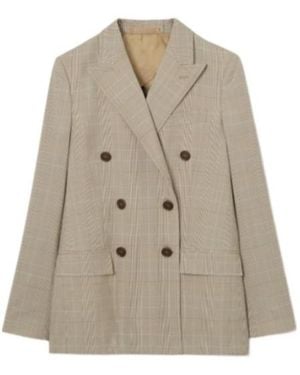 Burberry Check Wool Tailored Jacket - Natural