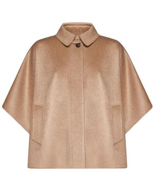 Brunello Cucinelli Button Collar Cape Jacket - Natural