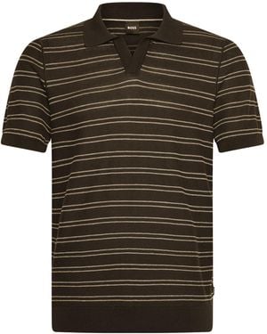 BOSS Narciso Striped Knit Polo Shirt - Green